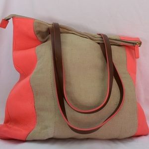 Gap, neon pick and natural cotton/linen tote.